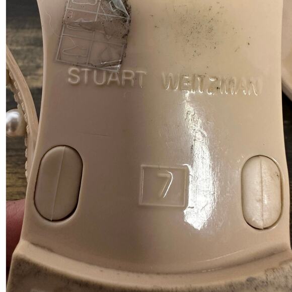Stuart Weitzman Pearl Embellished Sandals in Nude - Picture 3 of 8